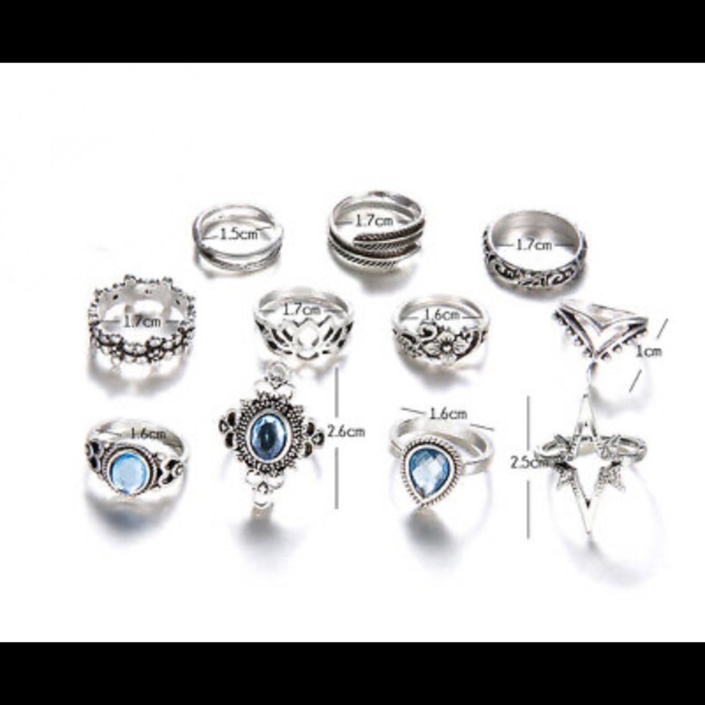 Women Blue Crystal Flower Rings Set - Picture 3 of 6